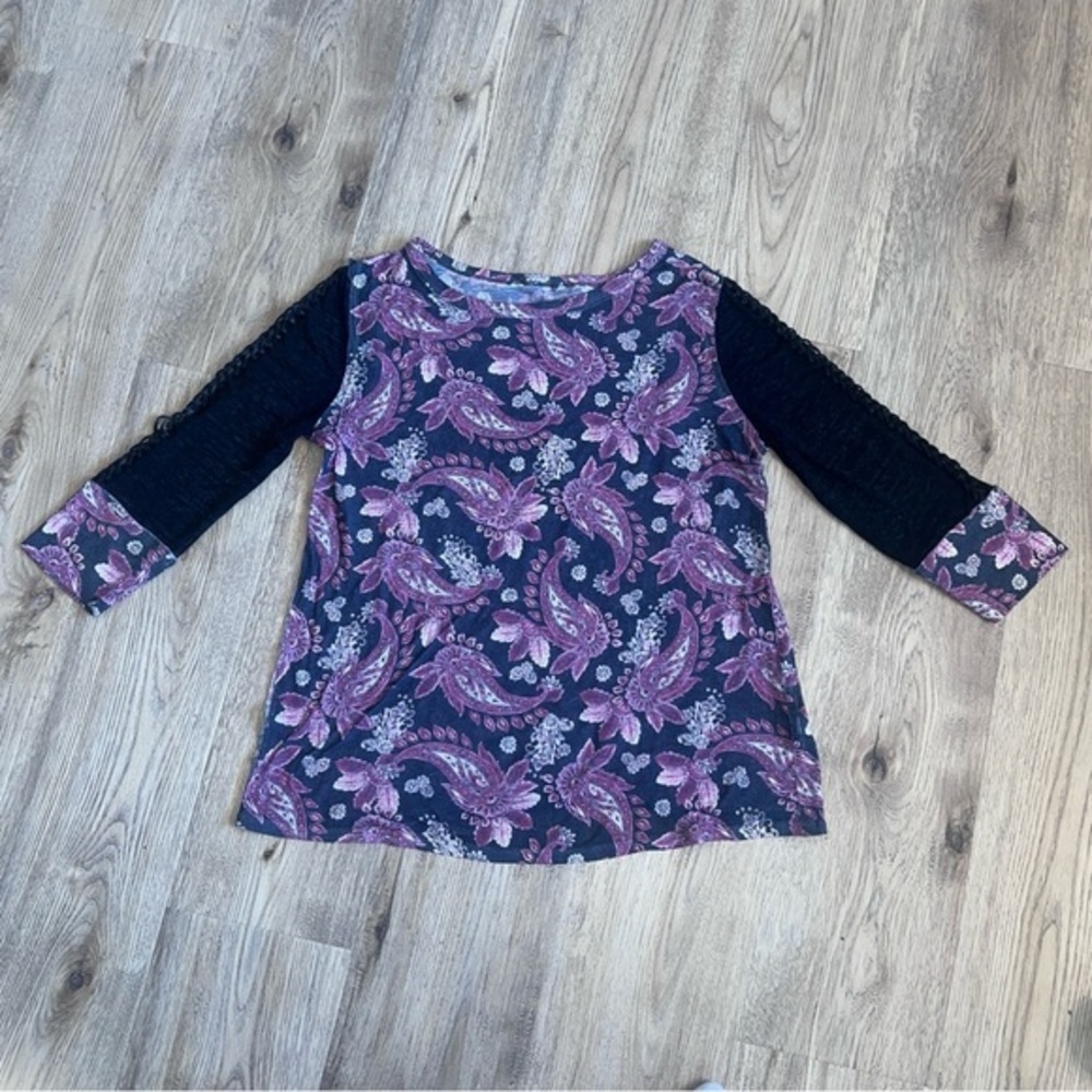 Cato paisley relaxed fit lightweight thermal with knit braided 3/4 sleeve size M